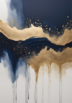The third in a series of fluid abstract works in shade of navy, gold and white. These prints are designed to compliment each other as full set or as a stand-alone pieces.