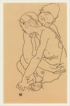 Two figures entwined, a tender connection transcending age and time.
