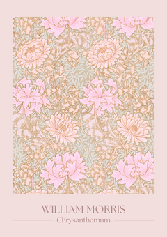 Vintage floral wall art in pink, green, and gold on a beige backdrop.