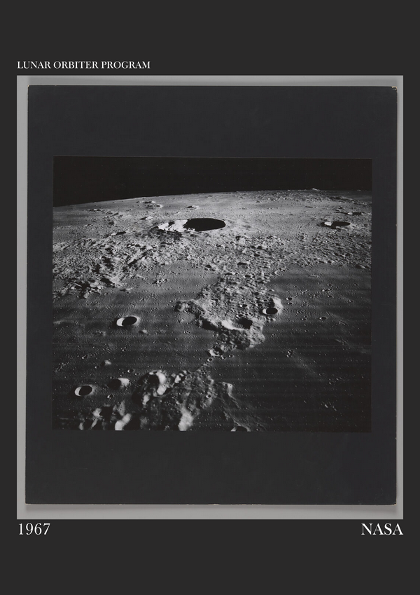 The Lunar Orbiter photos played a critical role in selecting landing sites for Apollo missions and remain a vital historical and scientific resource for understanding the Moon's surface and geology. This is a low resolution photo which adds the charm of some of these first photos of the moon.