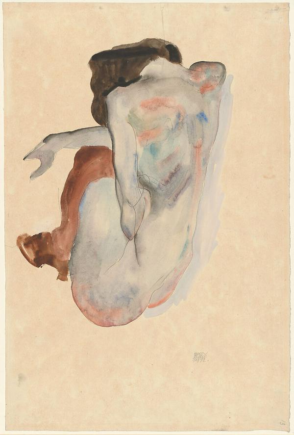 Crouching Nude in Shoes and Black Stockings - Egon Schiele