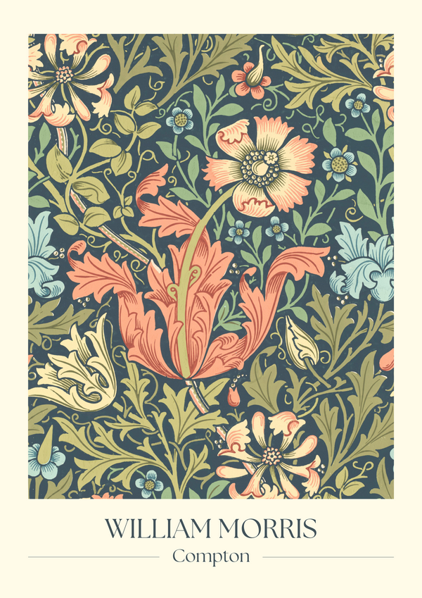 A floral pattern reminiscent of the Arts and Crafts movement, with a classic touch.