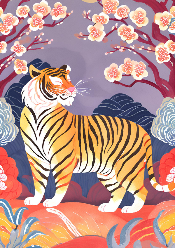 Charming Japanese Tiger Art for Kids